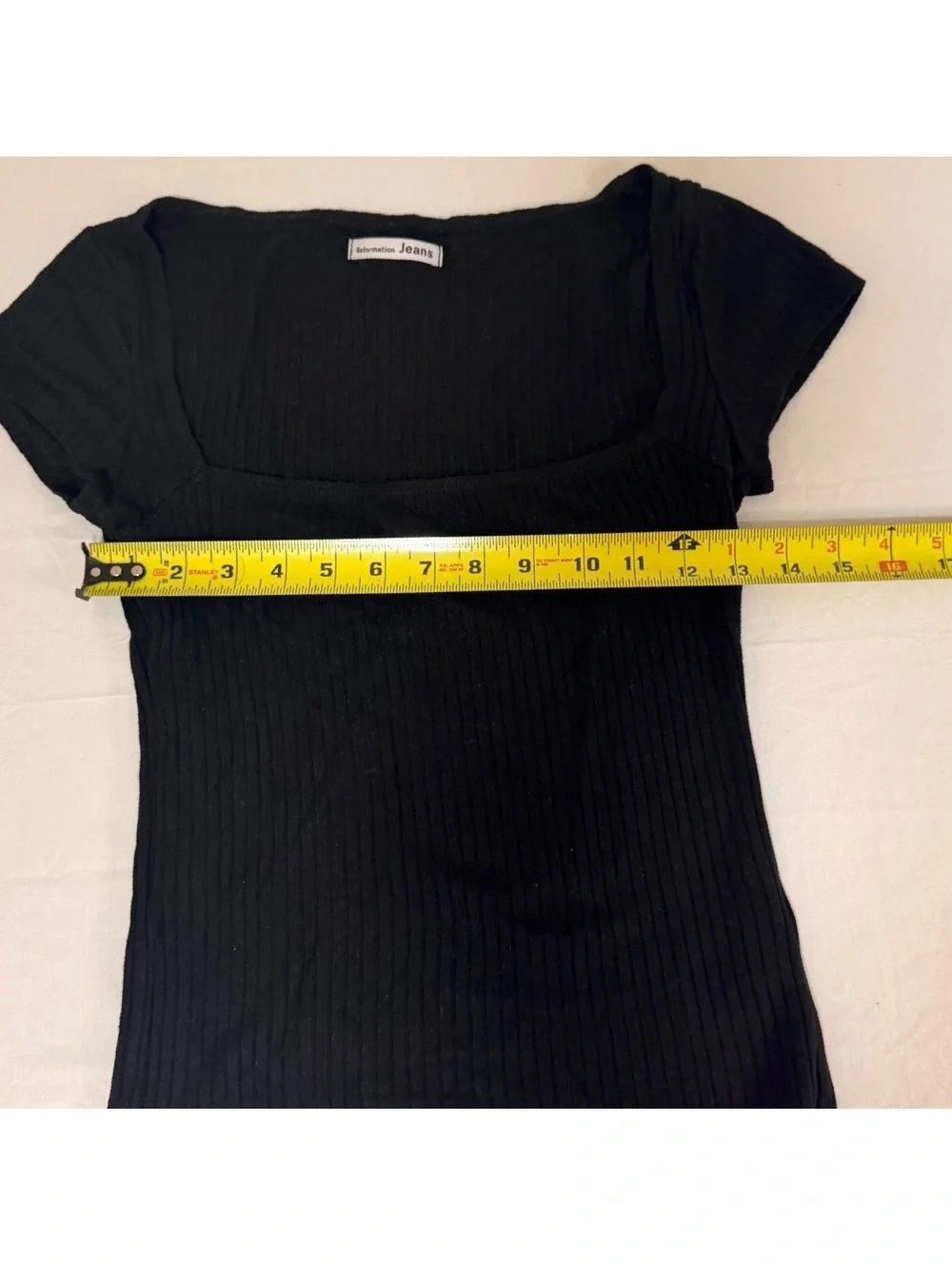 Reformation Jeans Black Ribbed Short Sleeve Top